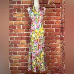 Lucy Paris‎ Multicolor Floral Maxi Dress Size XS Halter Sleeveless NEW